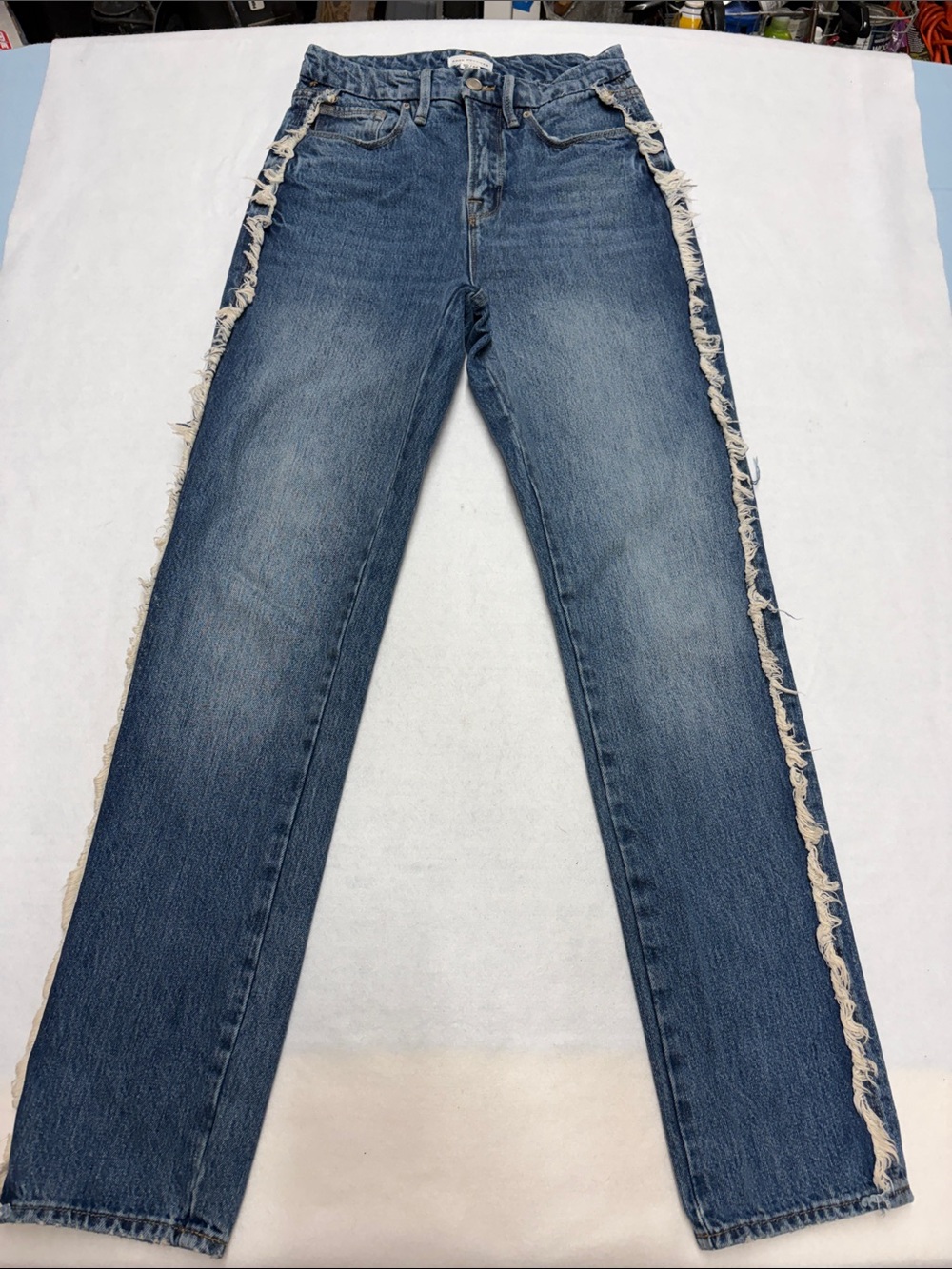 Good American Good Boy Blue Side Frayed Straight Leg Jeans Sz00/24
